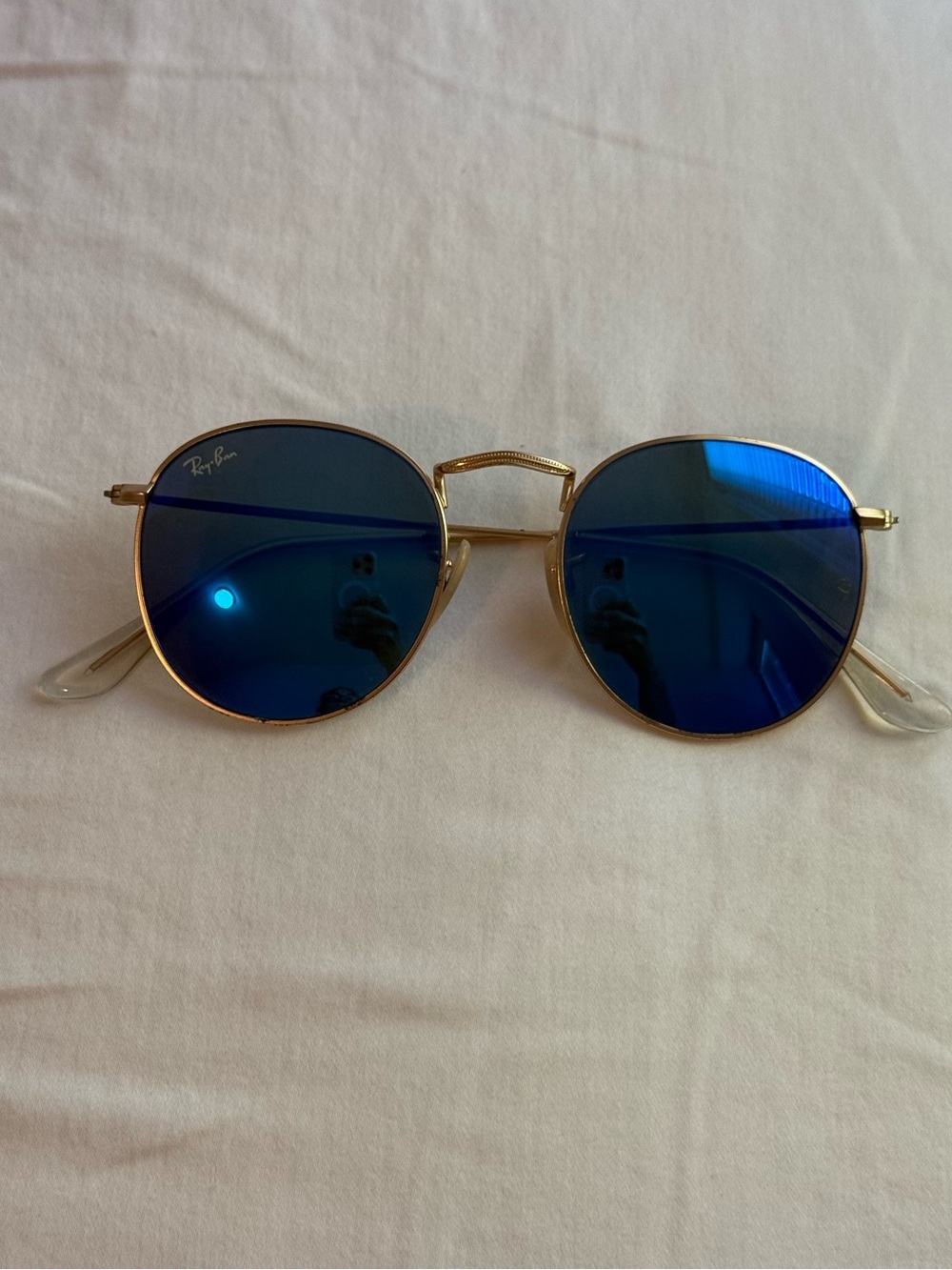 Ray-Ban Round Metal Sunglasses Blue Flash Lens RB3447 112/17 50mm